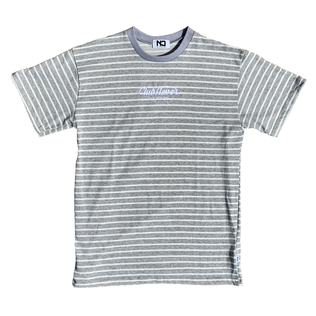 Elongated Embroidered Striped Tee - Grey