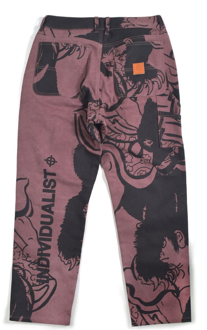 Kintaro Print Carpenter Pant - Merlot