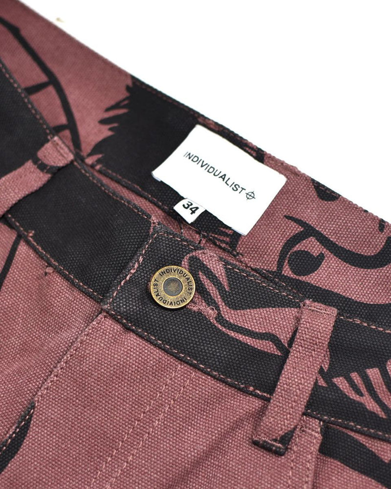 Kintaro Print Carpenter Pant - Merlot