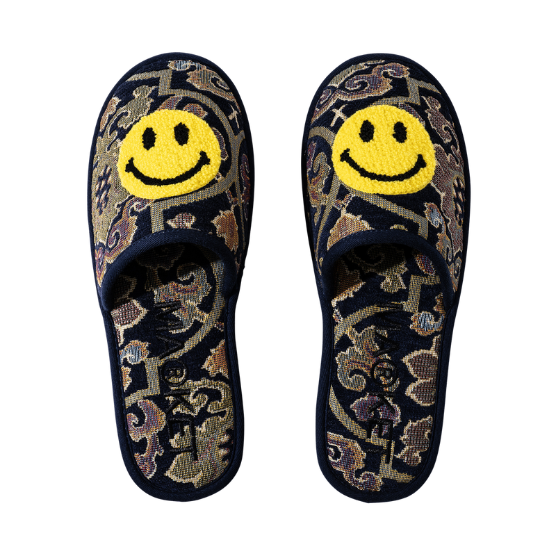 Smiley Upside Down Hotel Slippers - Blue