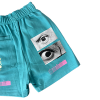 Test Print Fleece Shorts - Aqua