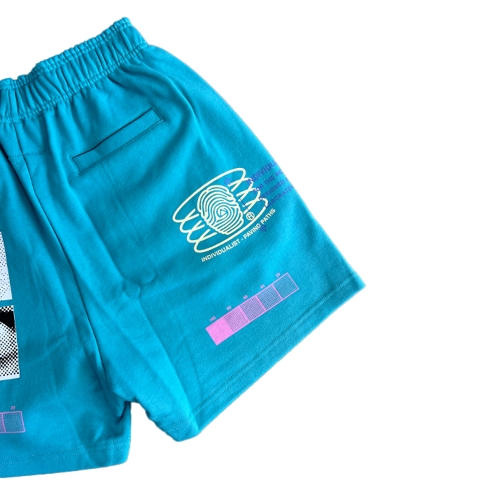 Test Print Fleece Shorts - Aqua