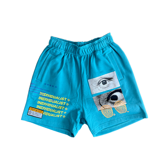 Test Print Fleece Shorts - Aqua