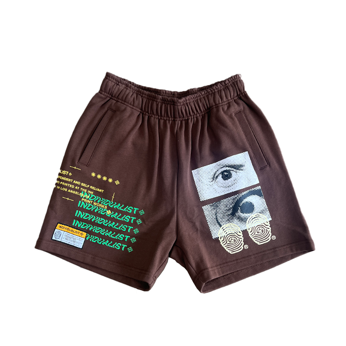 Test Print Fleece Shorts - Brown