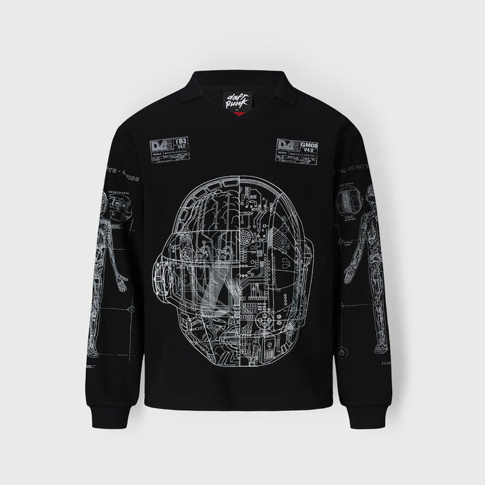 Daft Punk Schematic Long Sleeve Polo - Black