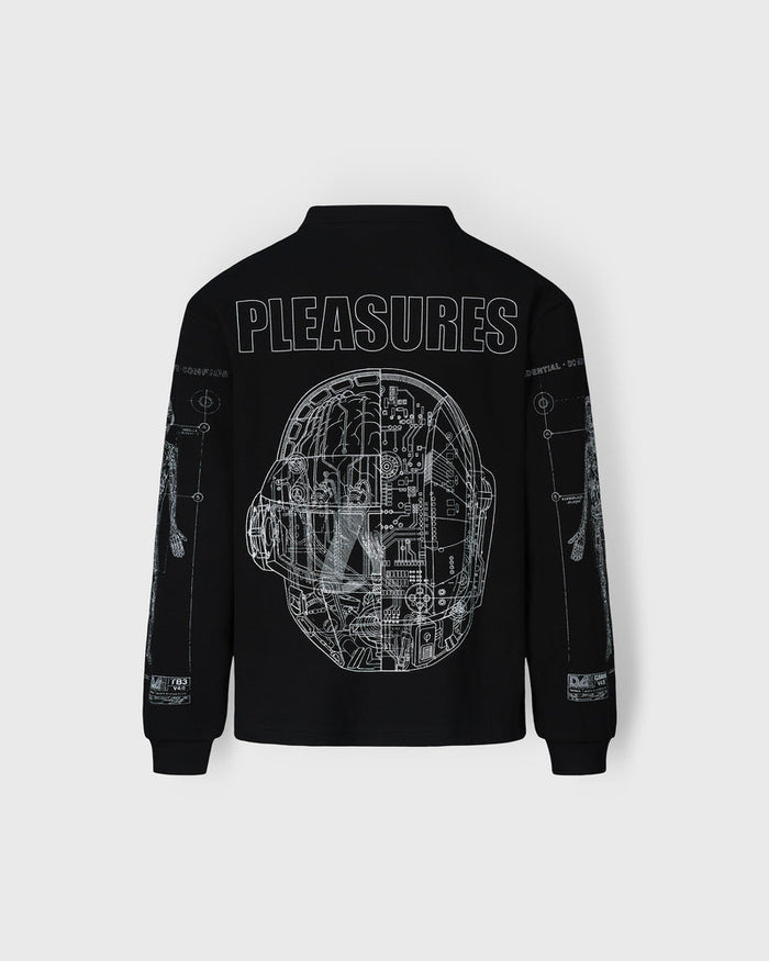 Daft Punk Schematic Long Sleeve Polo - Black