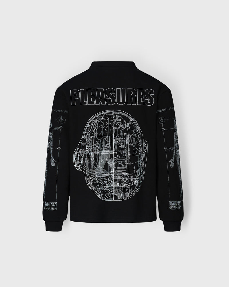 Daft Punk Schematic Long Sleeve Polo - Black