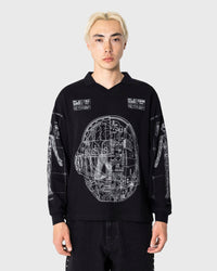 Daft Punk Schematic Long Sleeve Polo - Black