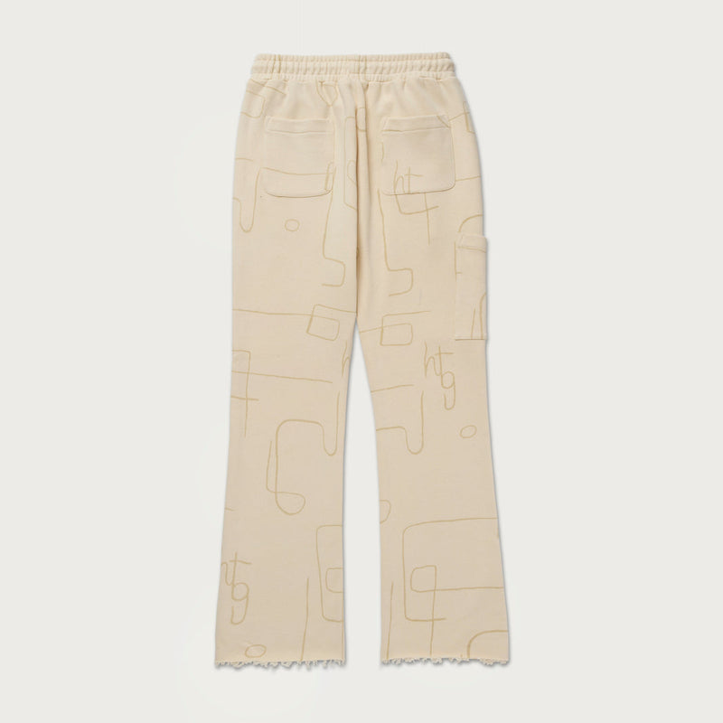 Novelty Printed Terry Pant - Bone