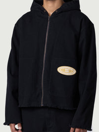 Washed Canvas Zip Hoodie - Black