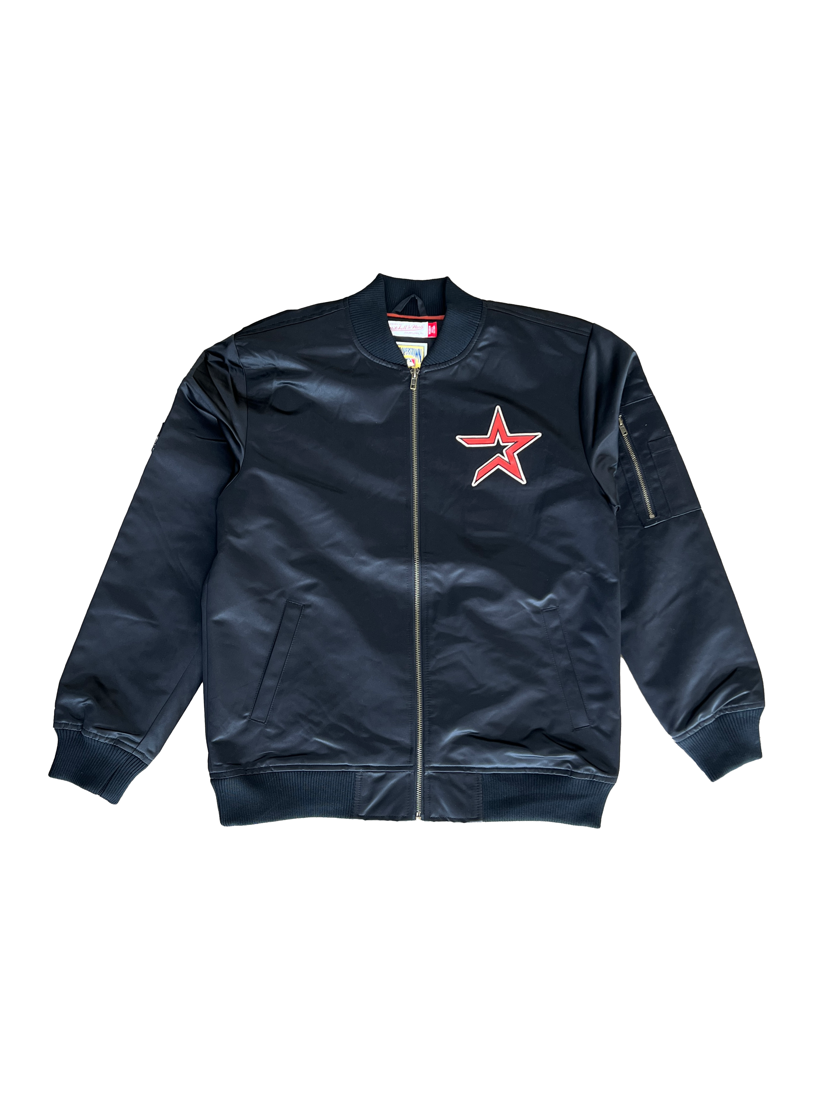 Lightweight Satin Bomber Vintage Logo Houston Astros Black