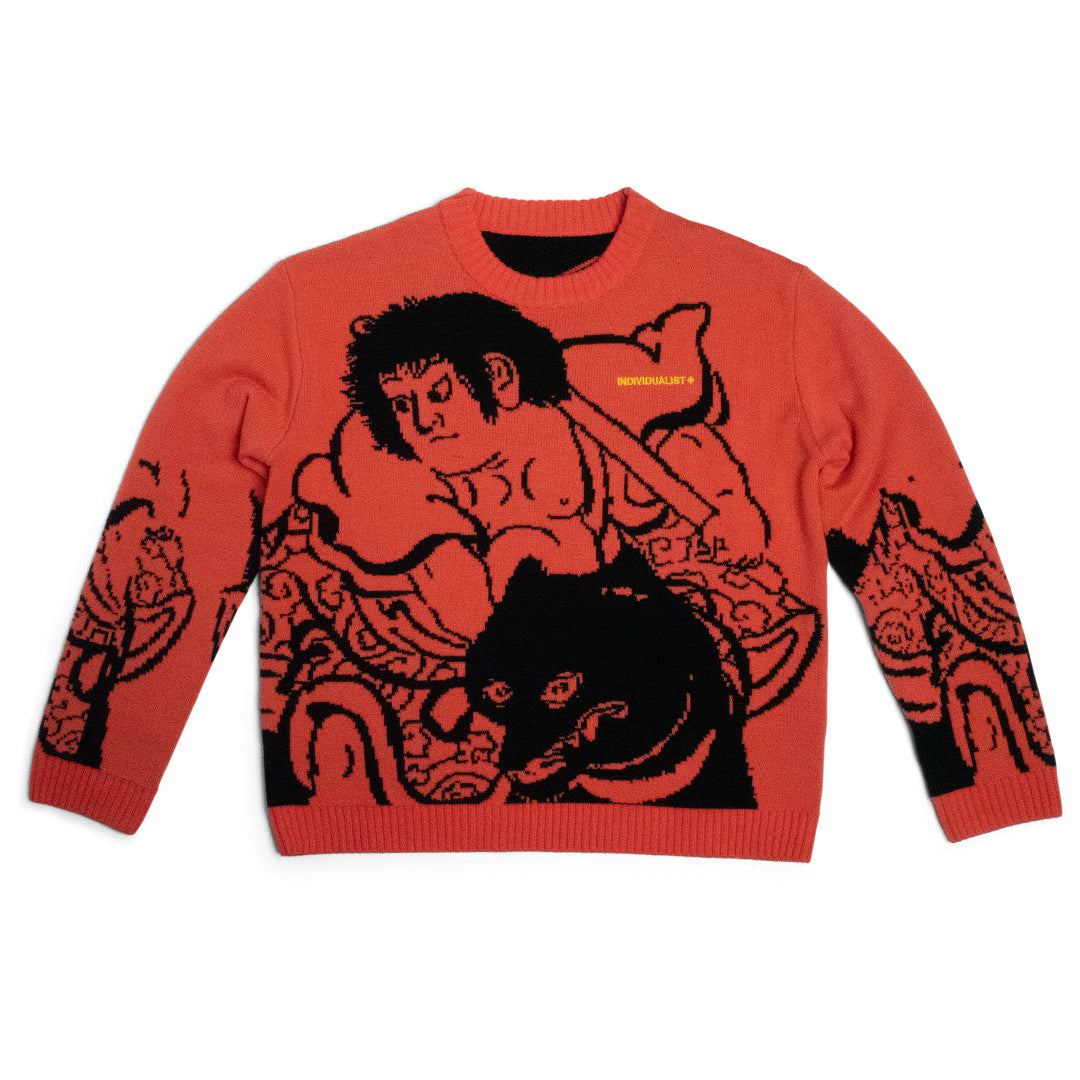 Kintaro Big Print Knit Jumper - Orange