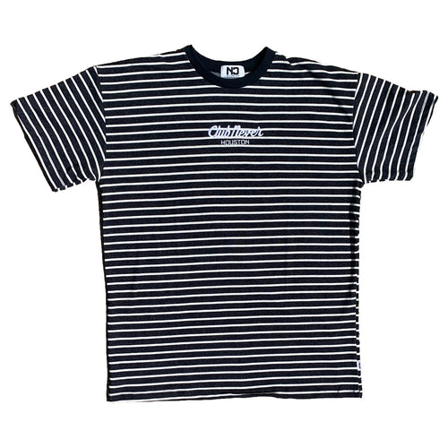 Elongated Embroidered Striped Tee - Black