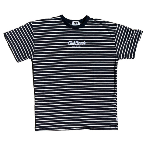 Elongated Embroidered Striped Tee - Grey