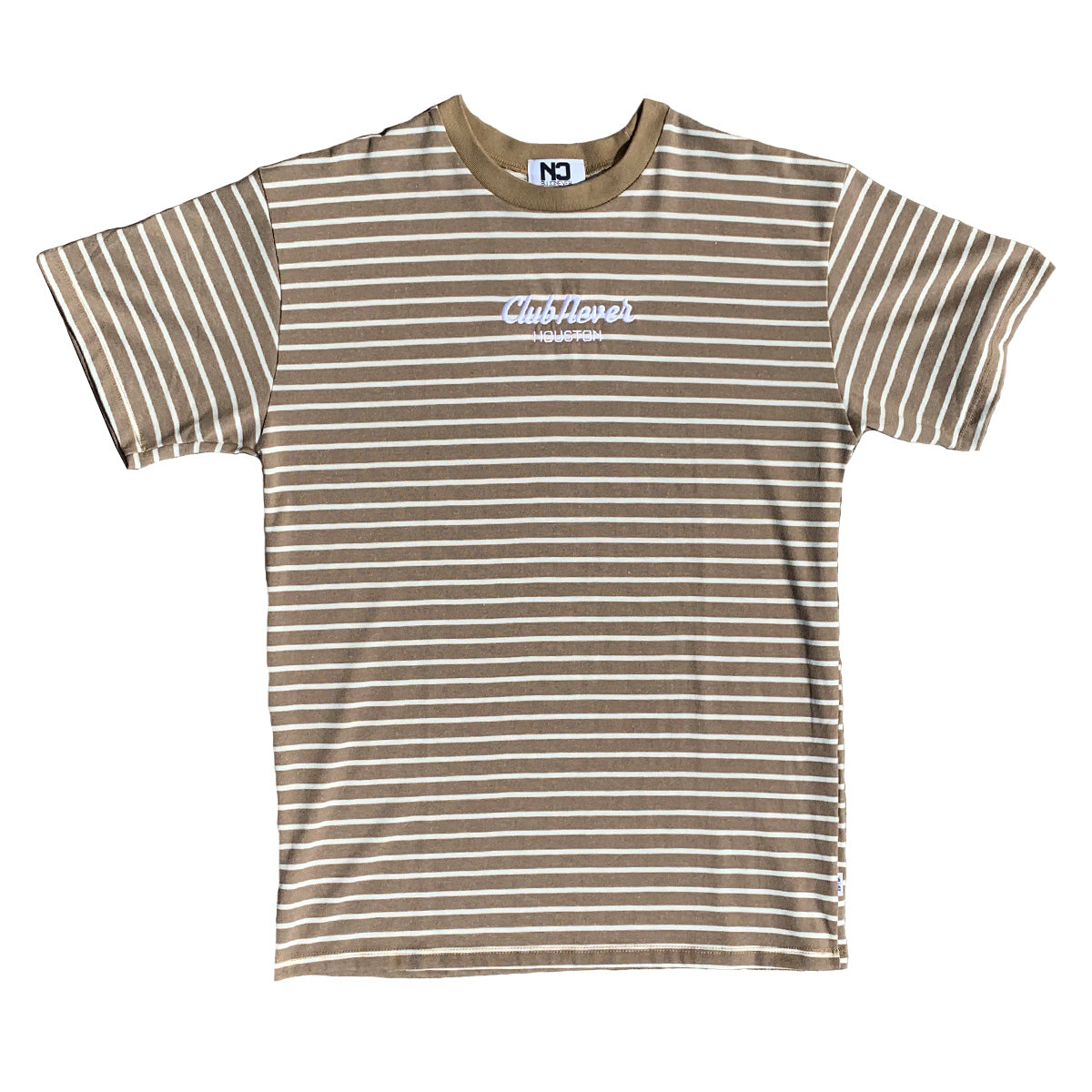 Elongated Embroidered Striped Tee - Tan