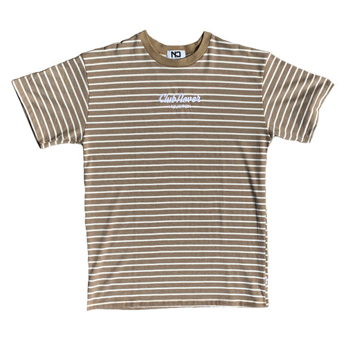 Elongated Embroidered Striped Tee - Tan